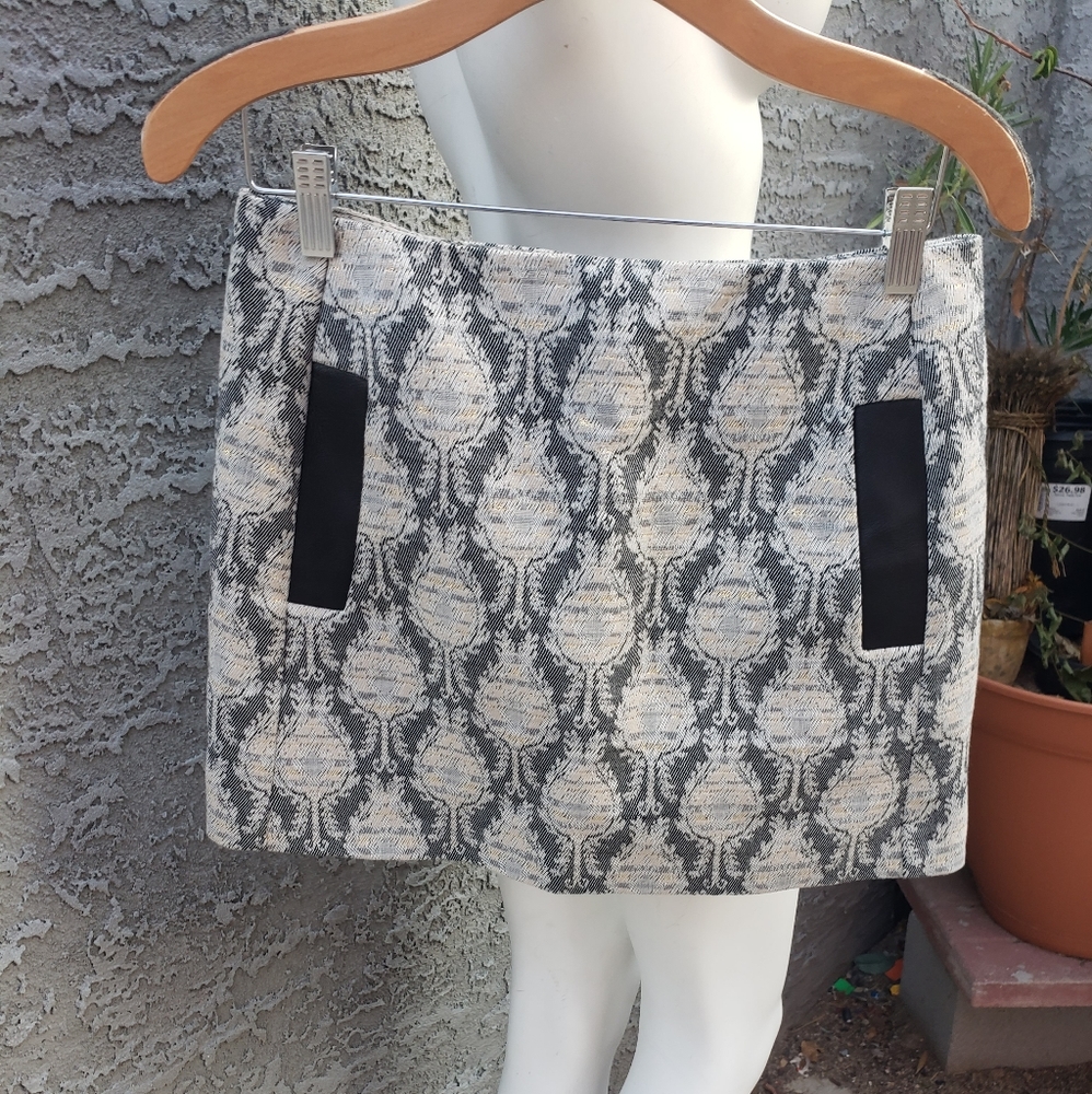 Maje - Grey, Cream & Gold Printed Miniskirt